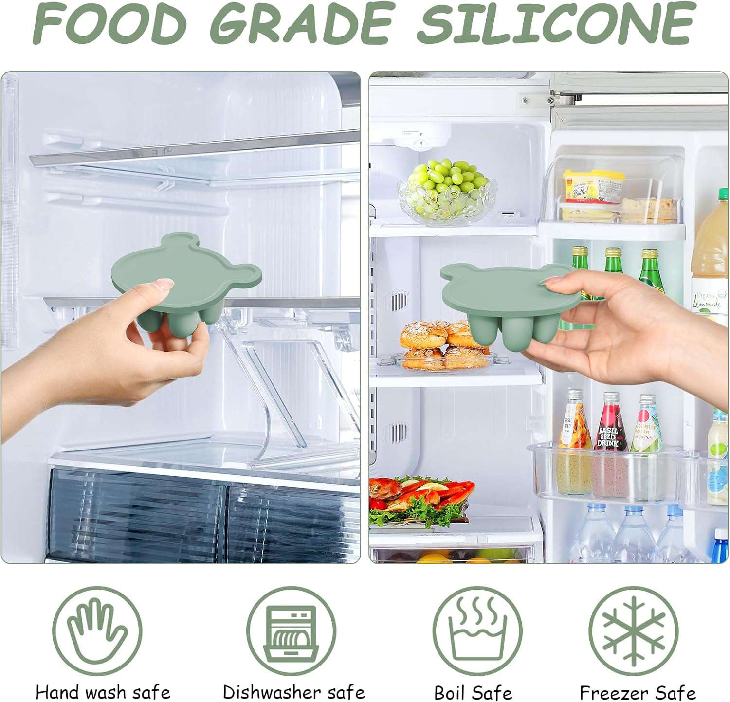 Baby Fruitvoedselset, siliconen fruitvoeder voor baby’s, fopspeen en lolly voor moedermelk, diepvriesbakjes, voorraadbakjes voor babyvoedsel voor veilig zelf voeden van baby’s, groen