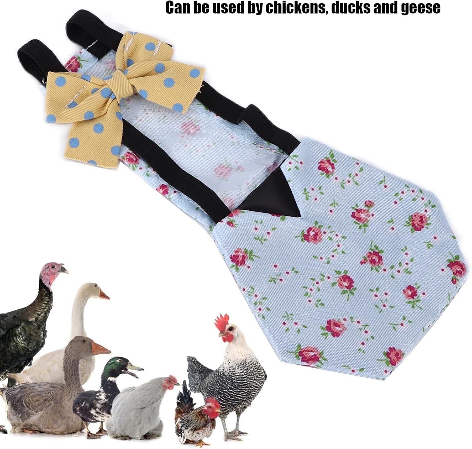 Wasbare en Verstelbare Luier voor Huisdier Kip, Eend en Ganzen – Herbruikbare Doek met Blauwe Bloemenprint (M)