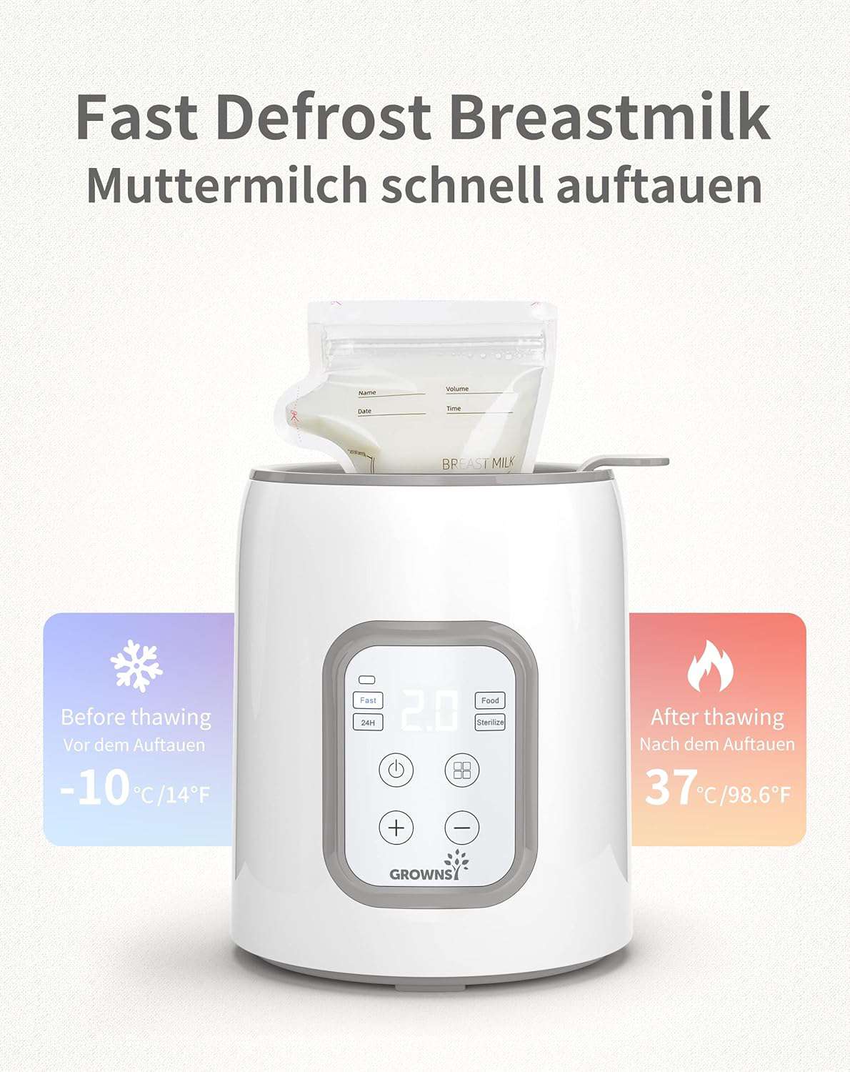 Flesverwarmer voor baby's, sterilisator voor babyflessen, 8-in-1 Fast babyvoeding, warm houden van babyvoeding en ontdooien, BPA-vrije fleswarmer, babyvoedingwarmer met lcd-display