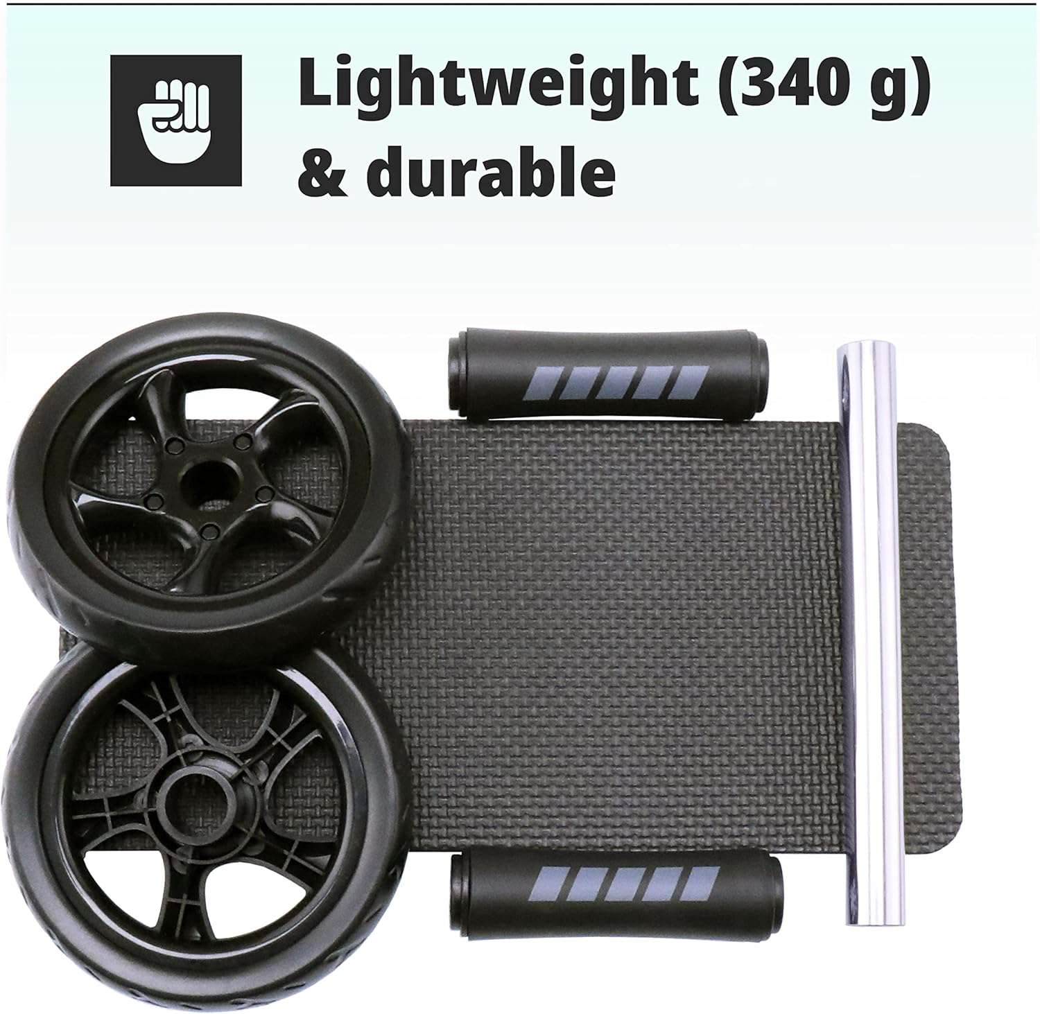 H&S Ab Roller voor Krachttraining Apparatuur - Rolwiel voor Buikspieren met Extra Dikke Kniebeschermermat - met Dubbele Glijwielen