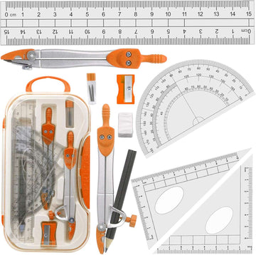 Geometrie passer set Akuoly passer geometrische passer wiskunde met 2 stuks passer, 2 stuks geodriehoek, 15 cm liniaal en gradenboog