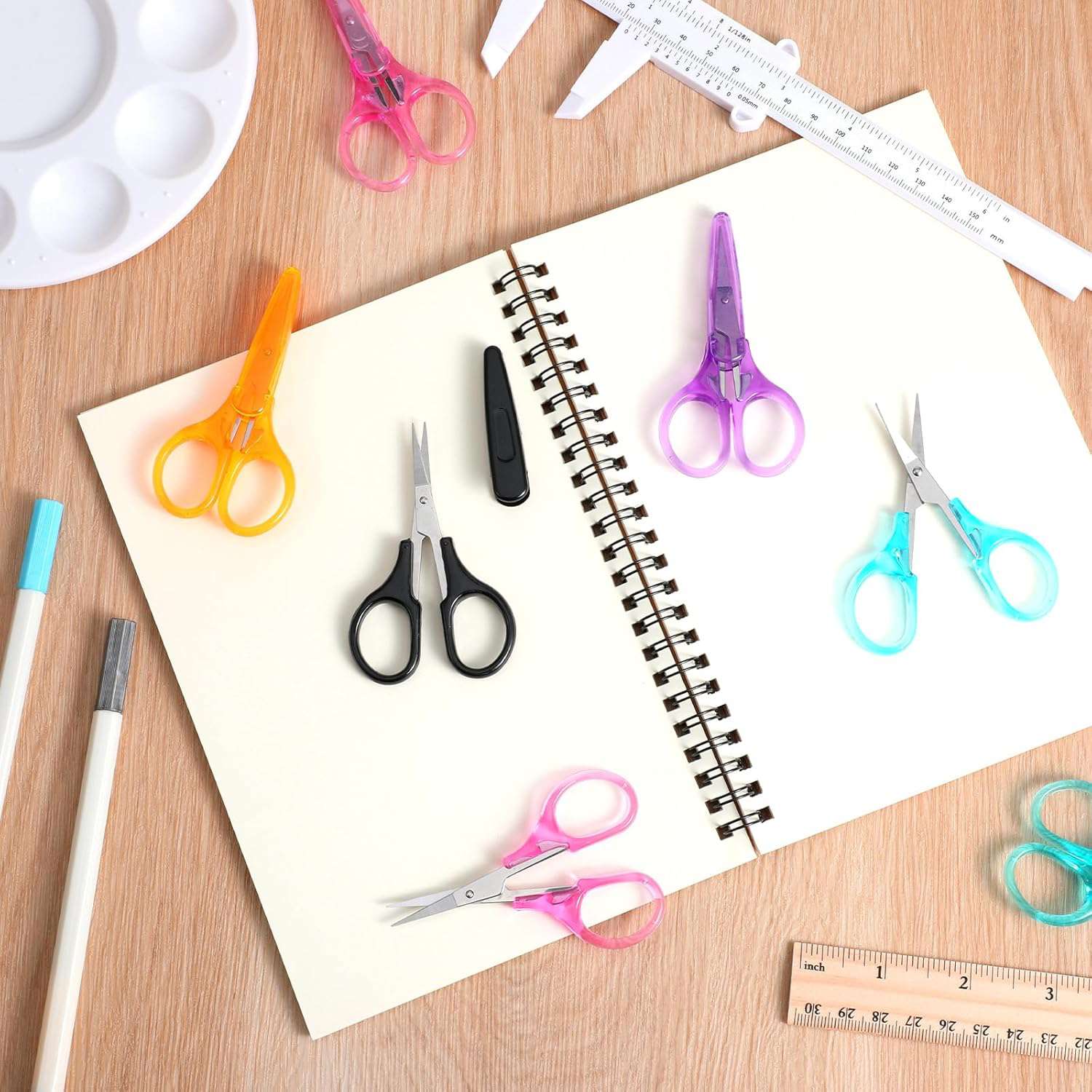 Mini-schaarset, 10 stuks, roestvrij staal, knutselschaar, kleine multifunctionele schaar, nauwkeurige rechte schaar met beschermhoes, knutselschaar voor naaien, papier, snijden, scrapbooking, 5
