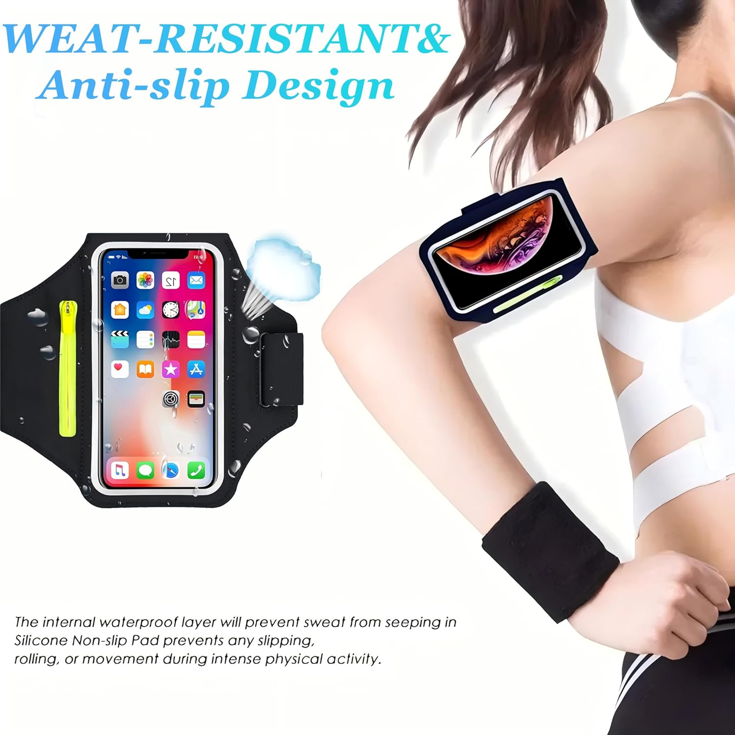 Running Armband Telefoonhouder, Zweetbestendige Arm Telefoonhouder voor Hardlopen, Joggen, Gym - Telefoonarmband Running Case Compatibel met iPhone 16/15/14/13/12 Pro Max, geschikt voor