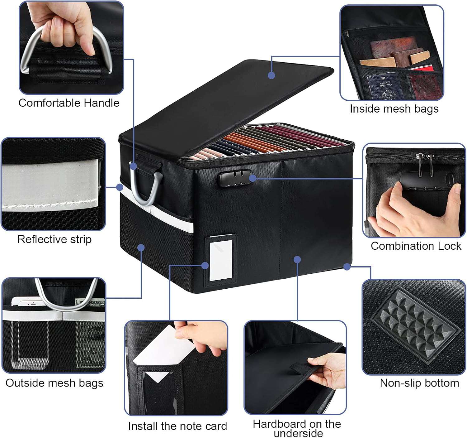 Brandwerende ordnerdoos voor documenten, brandwerende opbergdoos met slot, draagbare kantoorkluis voor hangmappen, letter-/legalformaat, 40,9 x 32,8 x 27,9 cm