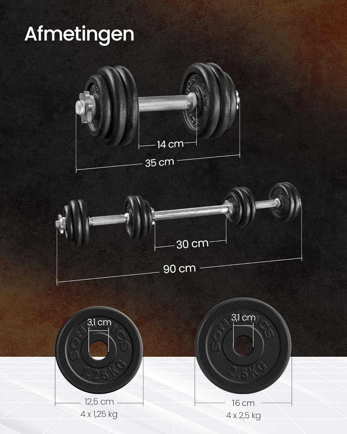 Halterset, Gietijzeren dumbbells, Verstelbare halterset, met verbindingsbuis, voor heren Dames Workout Fitness Training Gewichtheffen, voor thuisgymnastiek