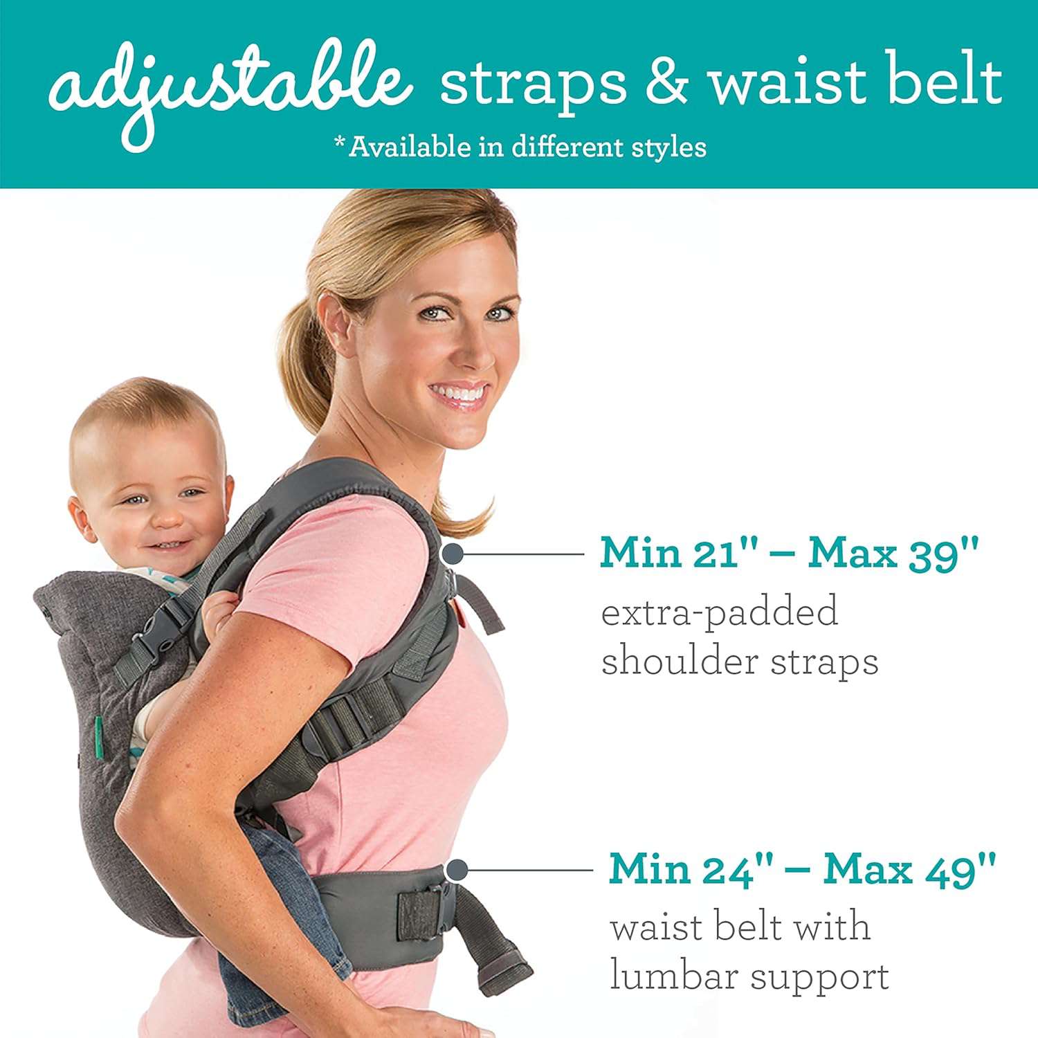 4-in-1 draagzak - Ergonomische draagzak met 4 draagposities - voor baby's en peuters 3,6-14,5 kg - grijs