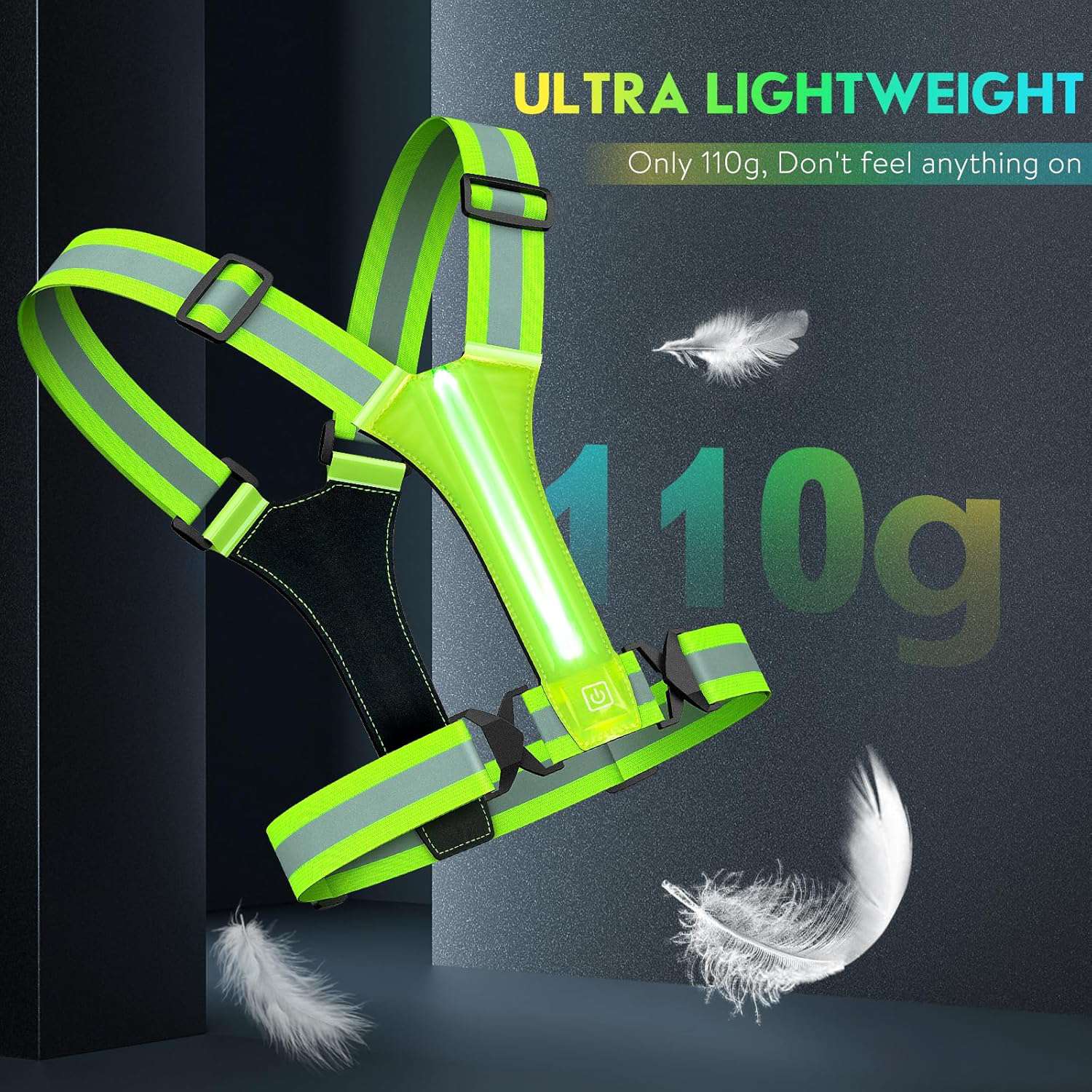 LED reflecterende vest hardloopkleding, USB oplaadbare LED licht op vest hoge zichtbaarheid met verstelbare taille/schouder voor joggen hardlopen fietsen wandelen motorfiets