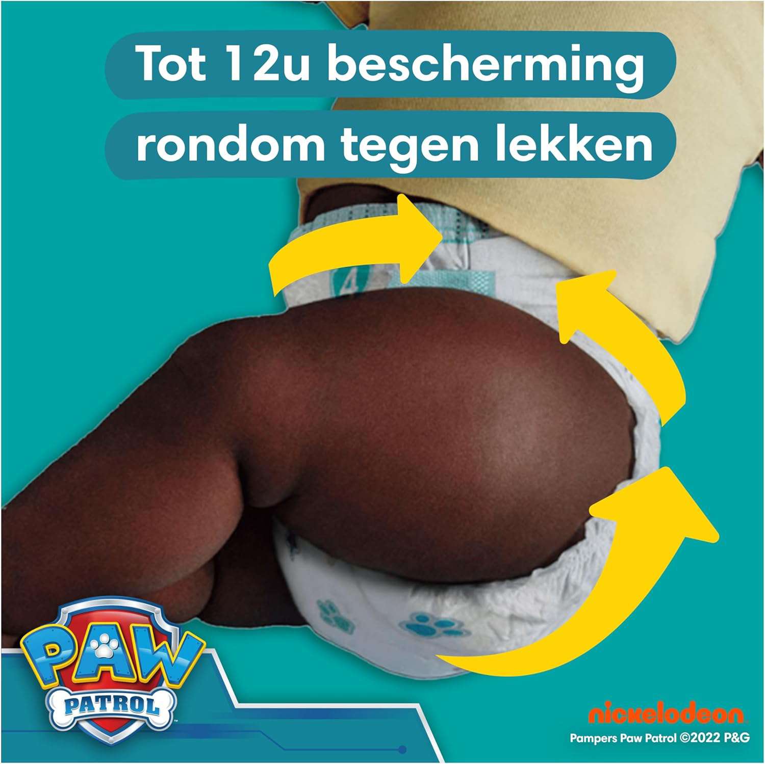 Pampers Baby-Dry Paw Patrol-editie Luiers, Maat 4, 222 Stuks, 9kg-14kg, Met Een Stop & Protect Pocket Om Lekken Aan De Achterkant Te Helpen Voorkomen, Maandbox