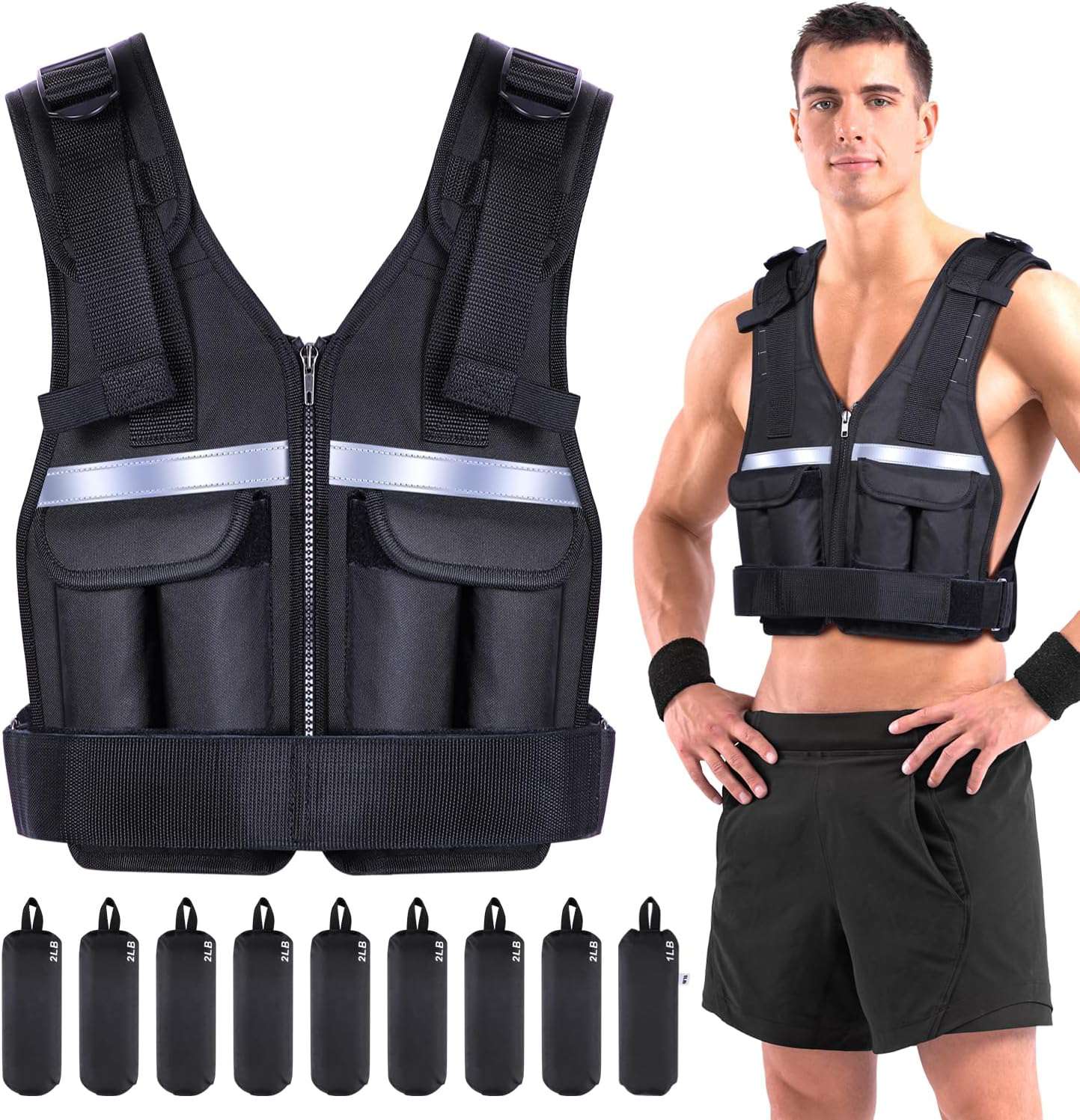 Verstelbaar gewichtsvest van 1 kg tot 8 kg, 9-in-1 snel verstelbaar hardloopvest voor mannen en vrouwen, krachttraining, calisthenics en sportschool, gewichtsvest