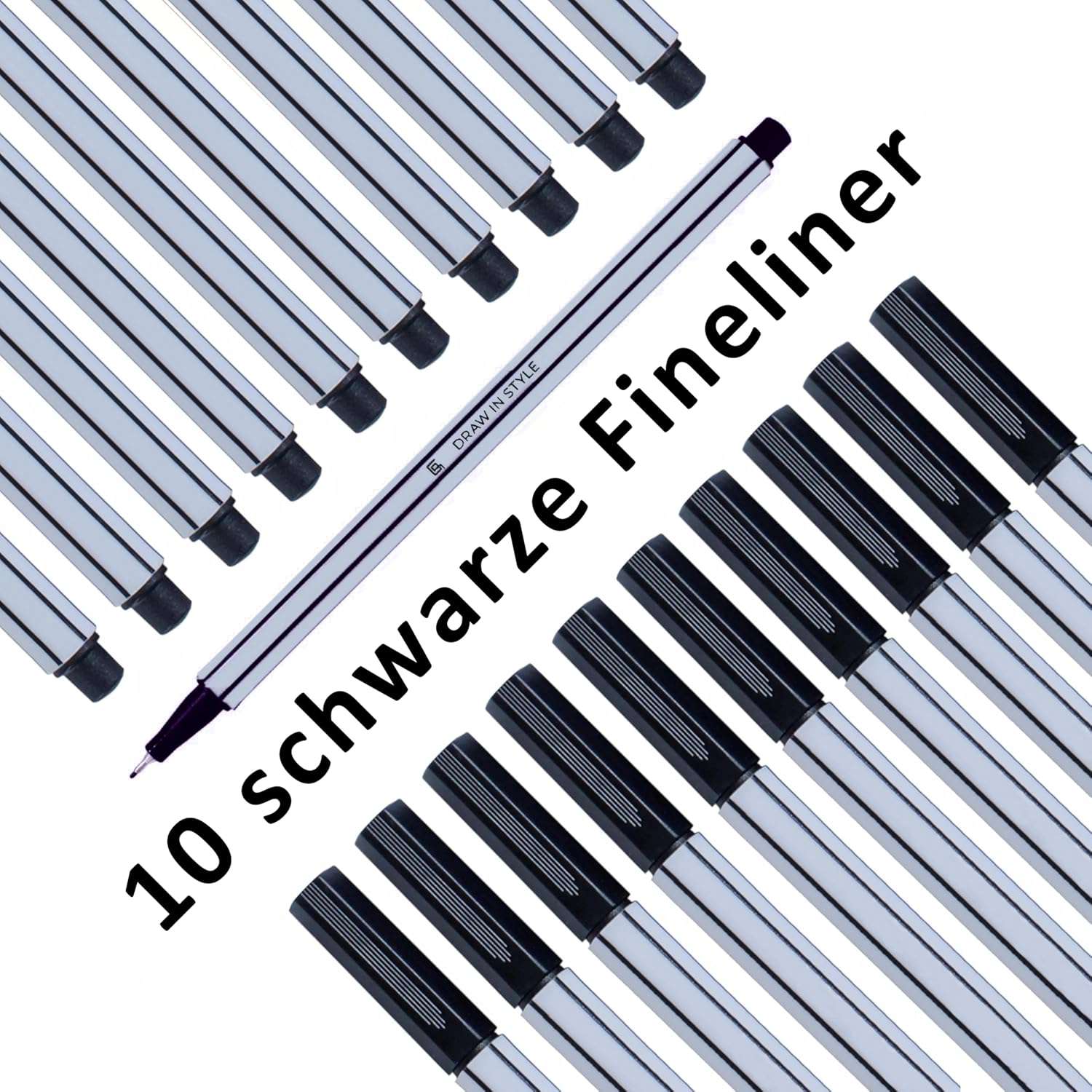 10 x fineliner zwart - fijne 0,4 mm punt - metalen vezelpunt - viltstiften voor nauwkeurig schrijven, tekenen en schilderen - voor kantoor, school, universiteit en thuis