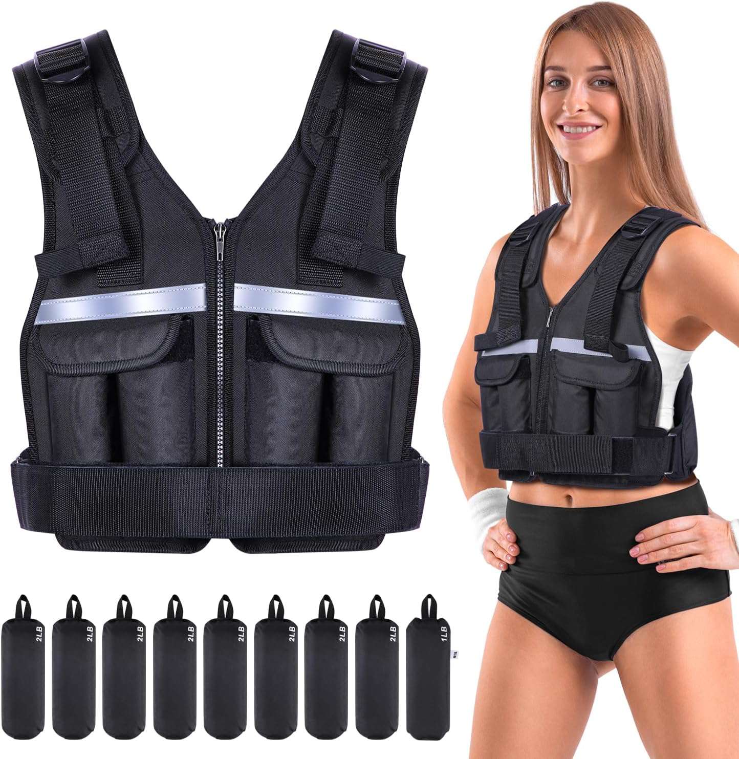 Verstelbaar gewichtsvest van 1 kg tot 8 kg, 9-in-1 snel verstelbaar hardloopvest voor mannen en vrouwen, krachttraining, calisthenics en sportschool, gewichtsvest