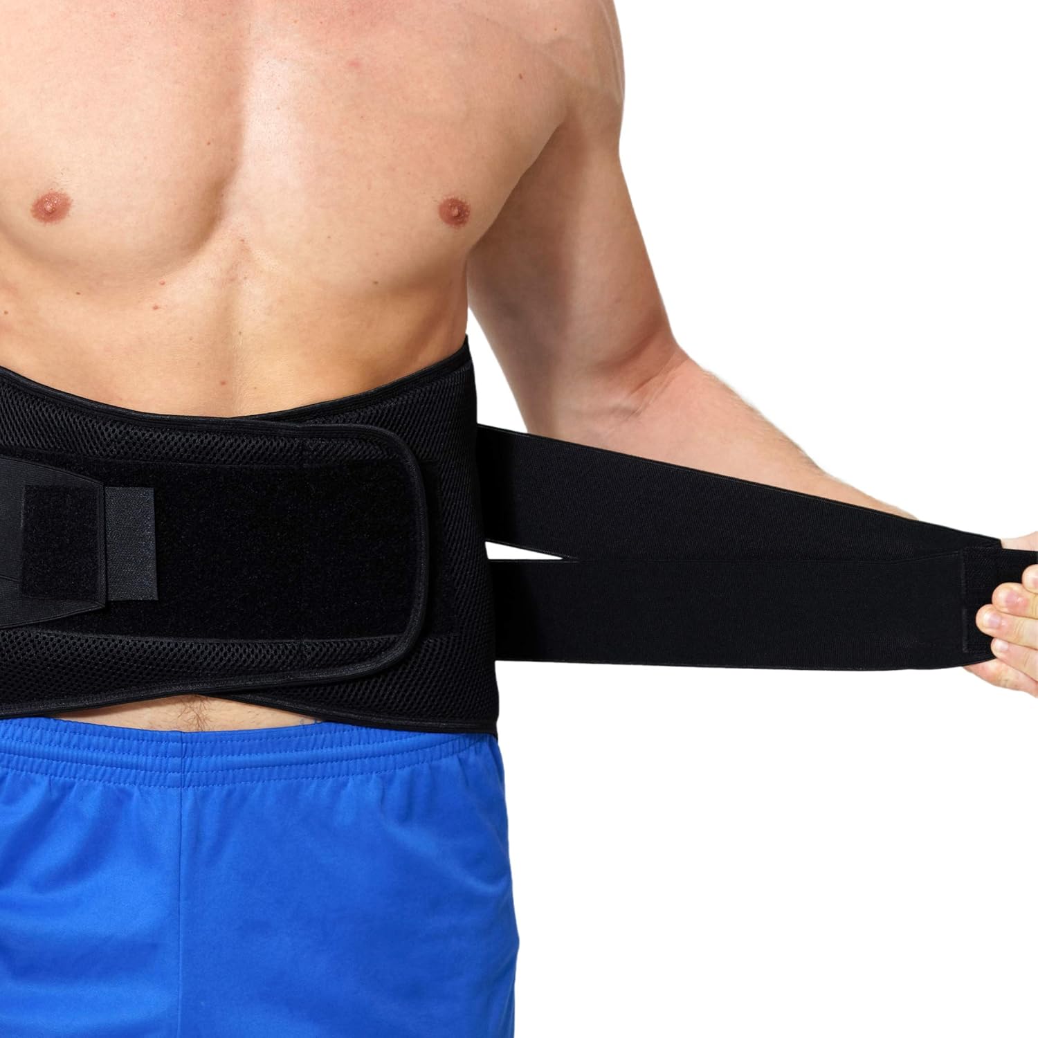 Rugbrace - lumbale ondersteuningsband, BREDE bescherming, aanpasbare compressie en ademend - voor fitness, houding, tillen, werk - zwart - large