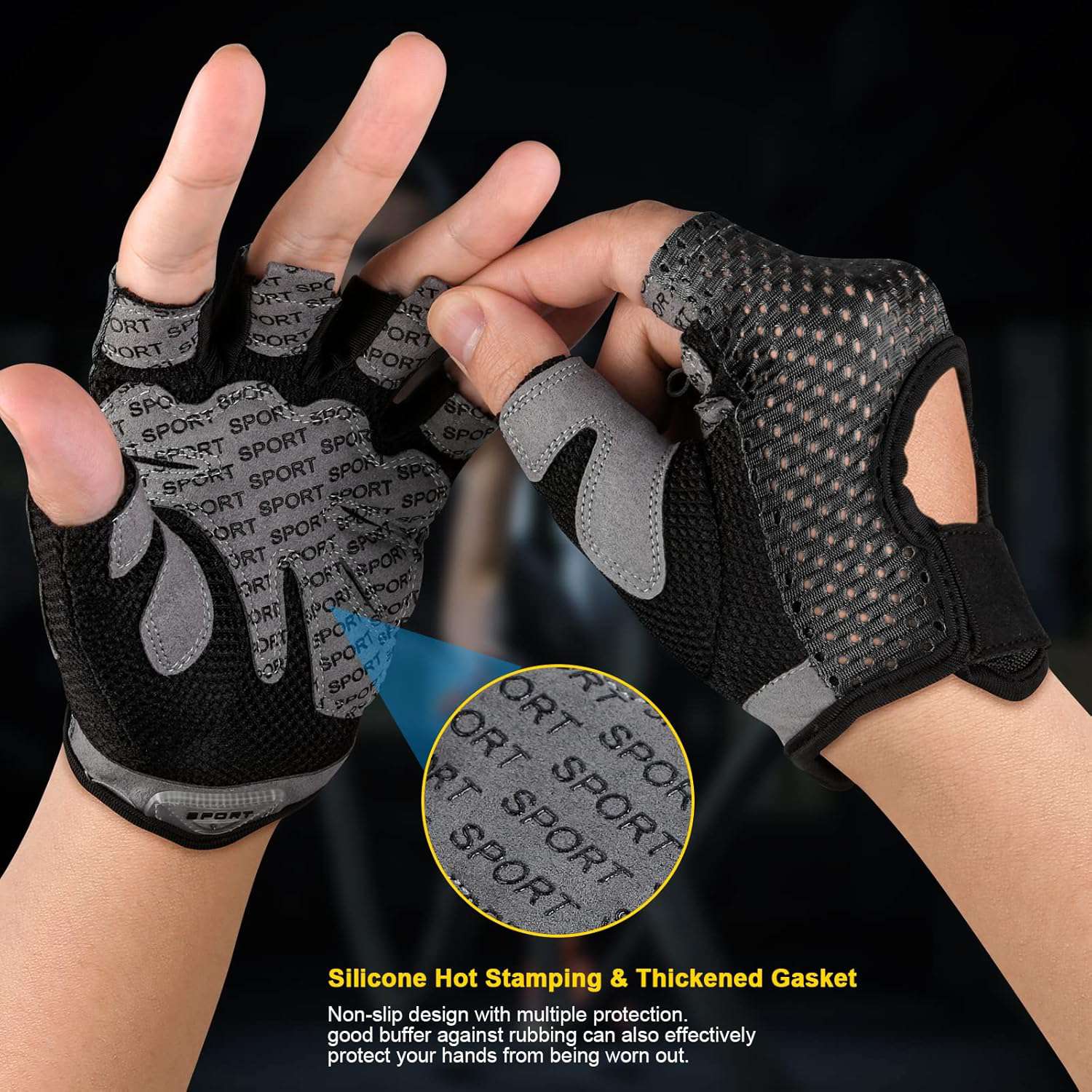Gymhandschoenen, Ademende Trainingshandschoenen met Microvezelstof, Antislip Siliconen Gewatteerde Handpalmbescherming en Extra Grip, voor Heren en Dames, Gewichtheffen/Crossfit/Fietsen