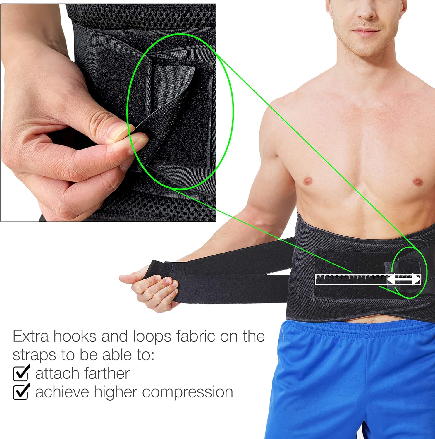 Rugbrace - lumbale ondersteuningsband, BREDE bescherming, aanpasbare compressie en ademend - voor fitness, houding, tillen, werk - zwart - large