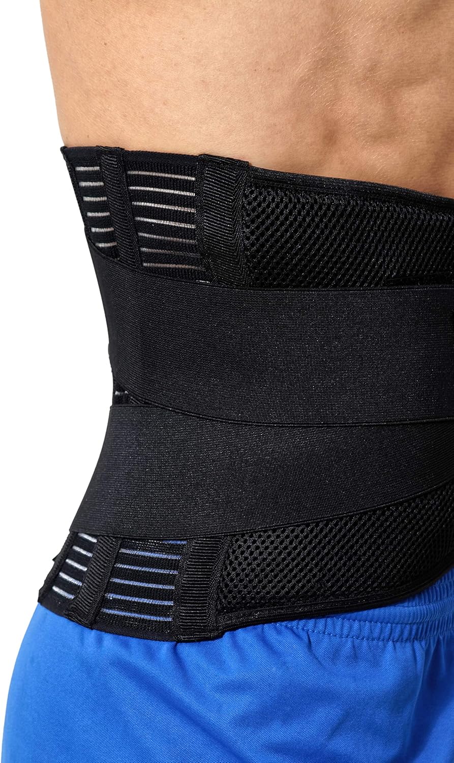 Rugbrace - lumbale ondersteuningsband, BREDE bescherming, aanpasbare compressie en ademend - voor fitness, houding, tillen, werk - zwart - large
