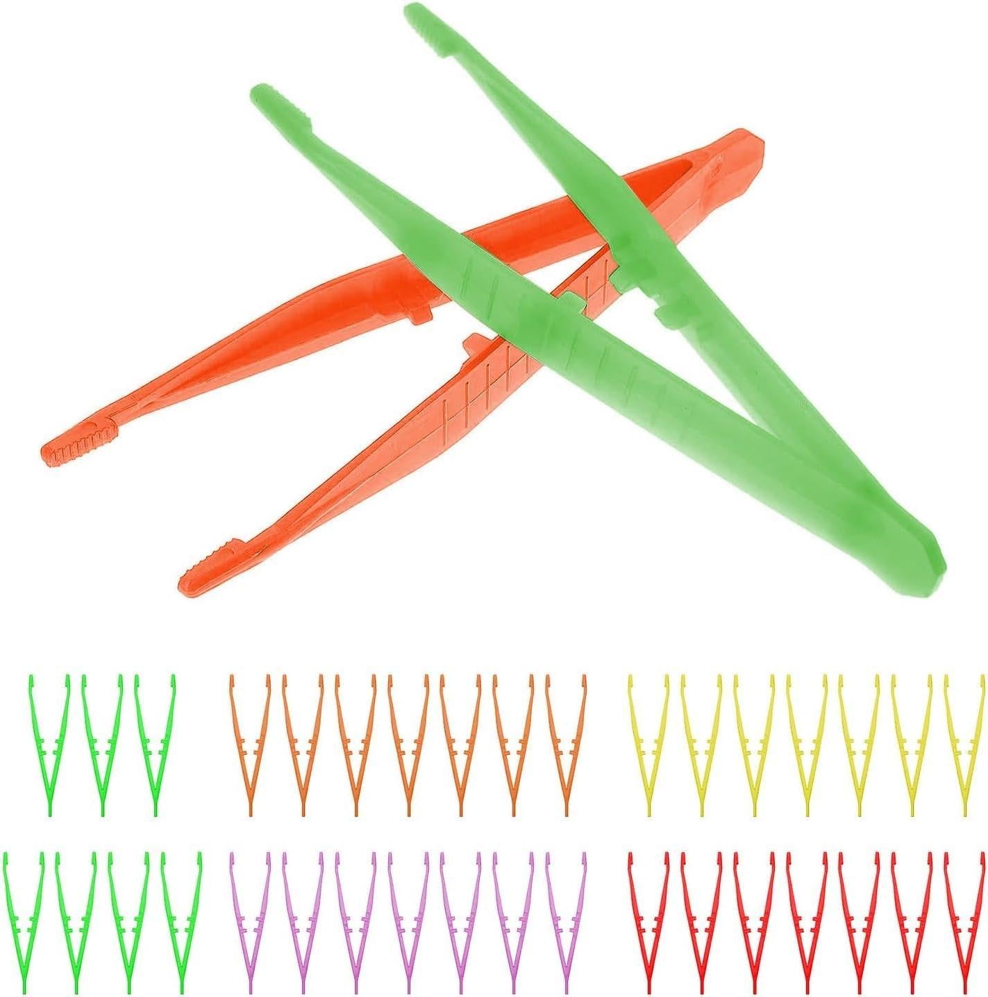 Plastic Pincet Set voor Kinderen – 5 Kleuren, 13 cm – Gekartelde Tips, Educatief en Creatief Gebruik