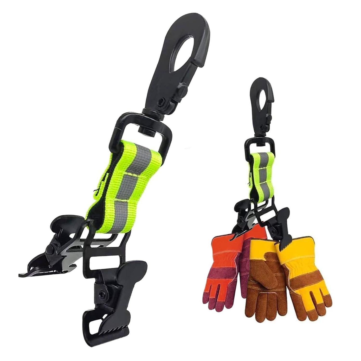 Reflecterende Handschoenklemmen met Dubbele Clip & Metalen Karabijnhaak – Groen
