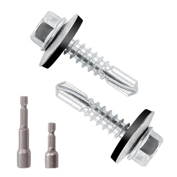 elftappende Schroevenset met Afdichtschijf & Bitset – 104 Stuks Verzinkt Staal (M8 4.8x19mm & 4.8x25mm) – Voor Trapeziumplaten & Metaalconstructies