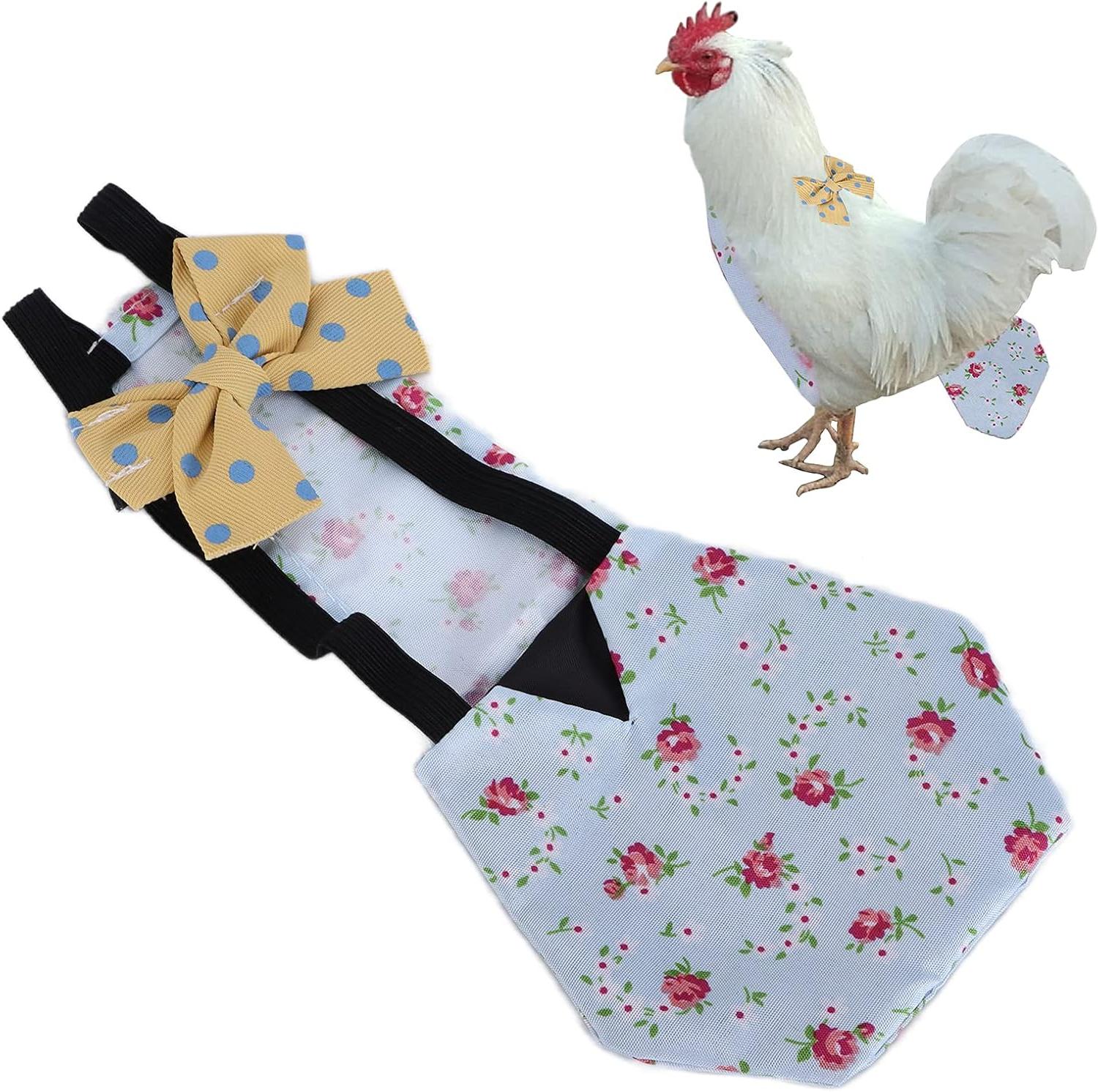 Wasbare en Verstelbare Luier voor Huisdier Kip, Eend en Ganzen – Herbruikbare Doek met Blauwe Bloemenprint (M)