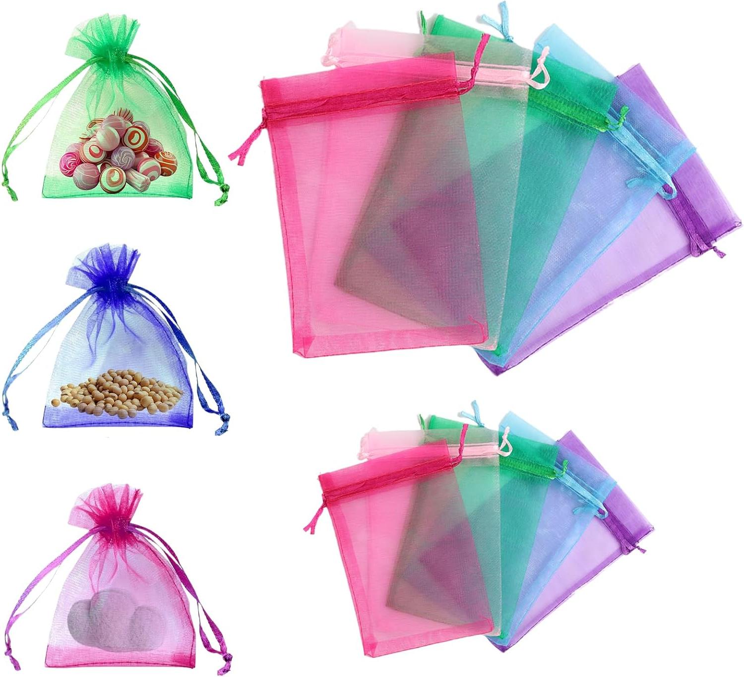 Organza Zakjes 110 Stuks – Mix Kleuren Cadeauzakjes met Trekkoord – 7x9cm & 10x15cm – Bruiloft, Verjaardag, Kerst & Sieraden Geschenkverpakking