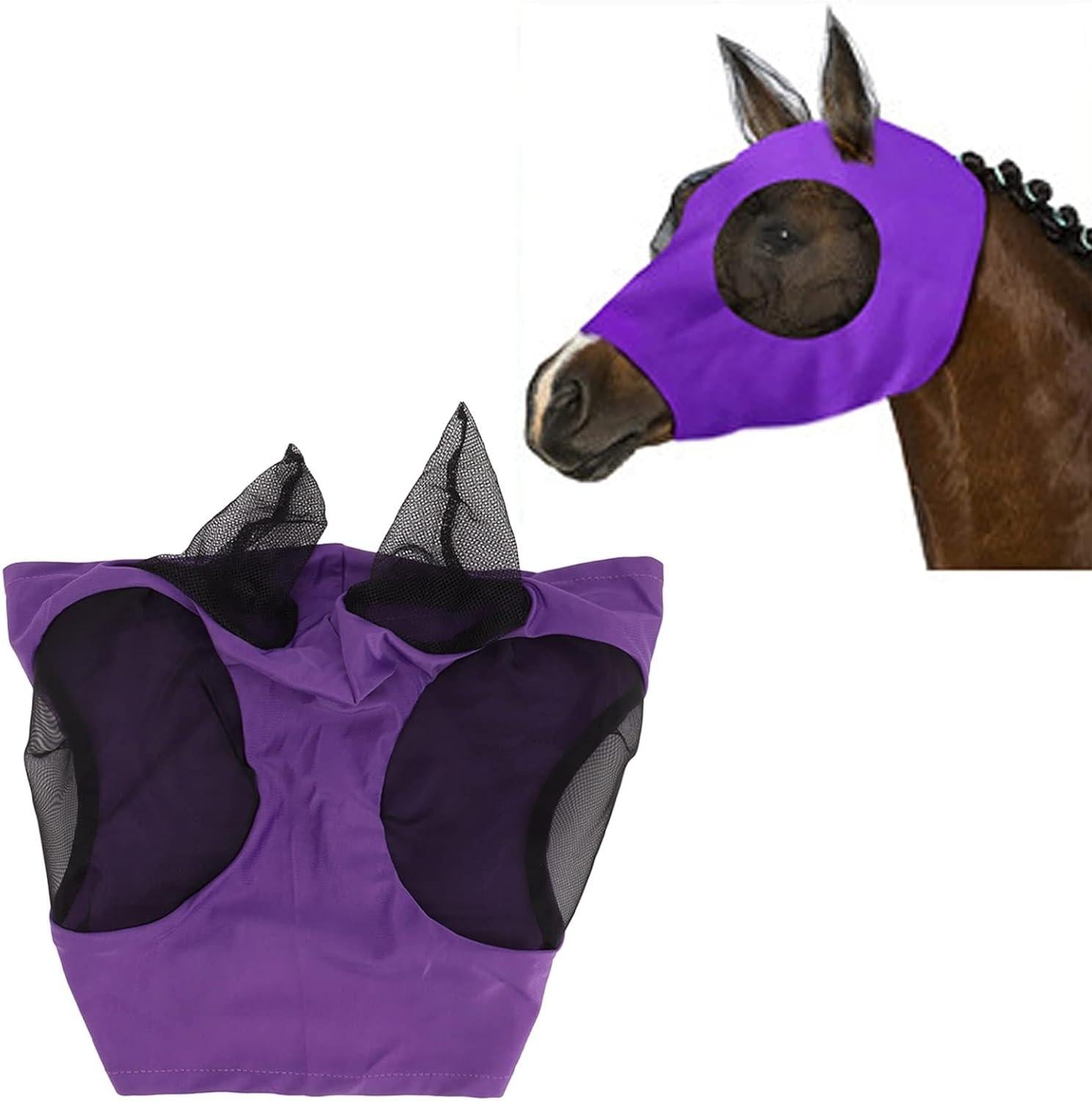 Ademend Elastisch Paardengezichtsmasker met Oorbescherming – Paars – Comfortabel Masker voor Paardrijden